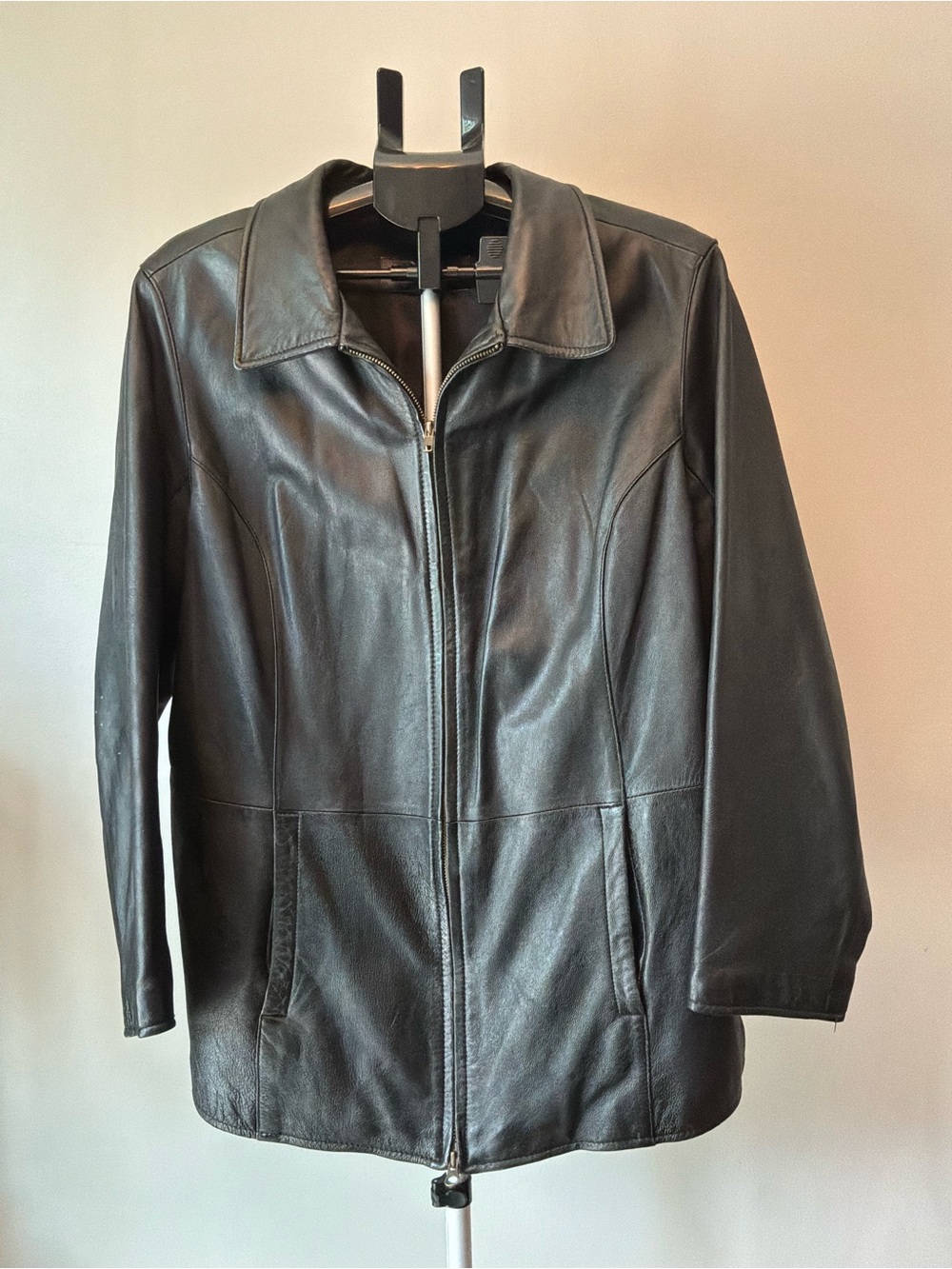 Vintage 90s Jaclyn Smith Leather Jacket Womens 1X Black Zip Up Buckle Indie Moto